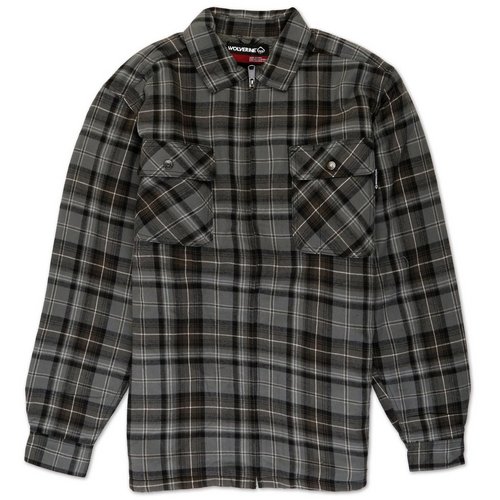 Men's Outdoor Plaid Sherpa Lined Zip-Up Flannel - Grey