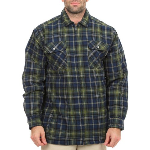 Men's Outdoor Plaid Sherpa Lined Zip-Up Flannel - Green