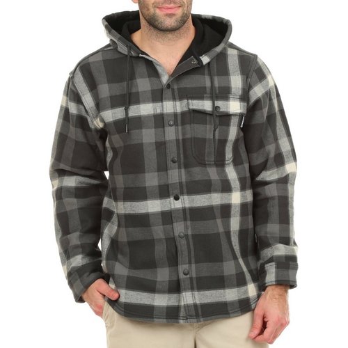 Men's Outdoor Bucksaw Plaid Button Up Shirt Jacket - Black