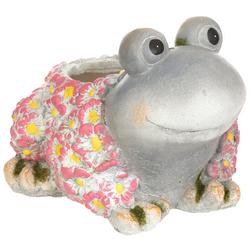 Floral Cement Frog Planter