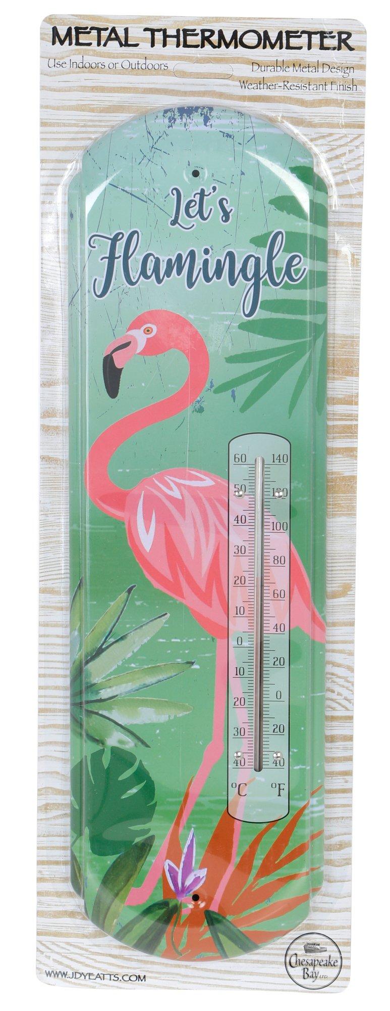 Costal Flamingo Metal Thermometer