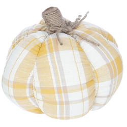8 Harvest Plaid Fabric Pumpkin Home Accent - Yellow