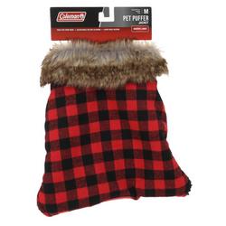 Sherpa Lined Lumberjack Pet Puffer Jacket - Red