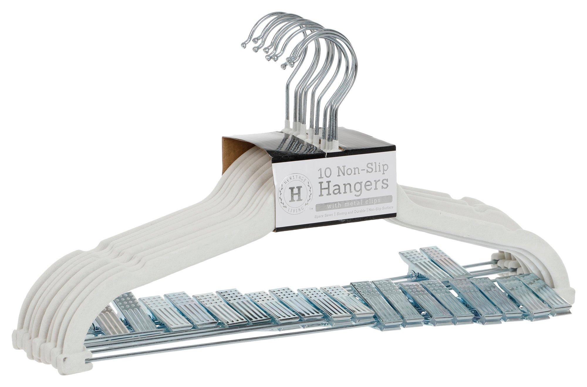 10 Pk Non-Slip Hangers W/ Metal Clips - White