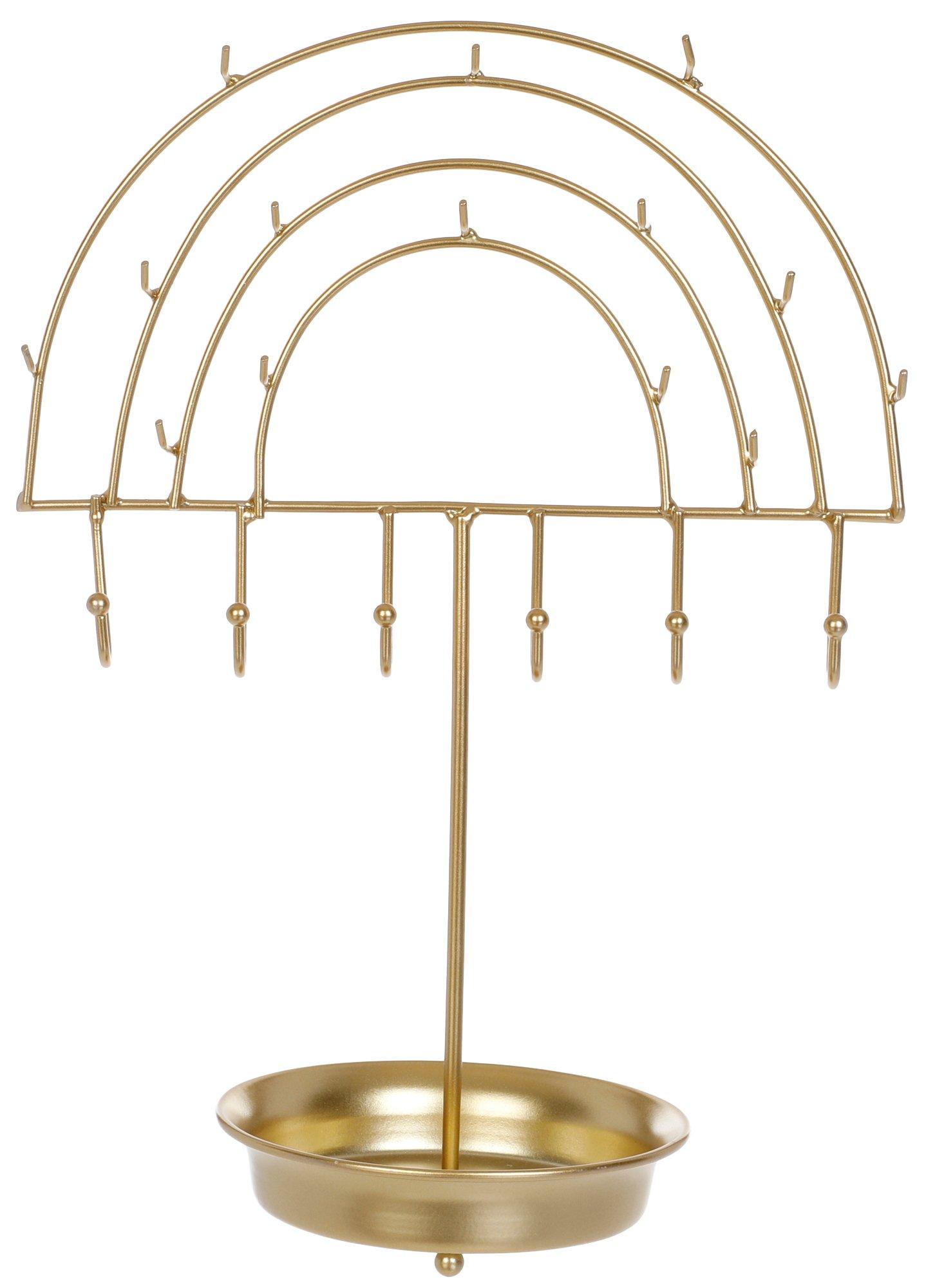 14 Rainbow Metal Jewelry Stand with Tray - Gold
